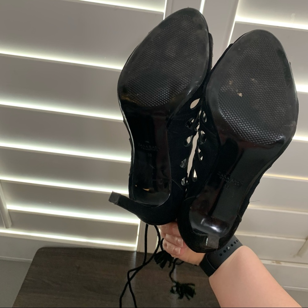 Zara black openwork wraparound lace up high heel sandals - Picture 11 of 12